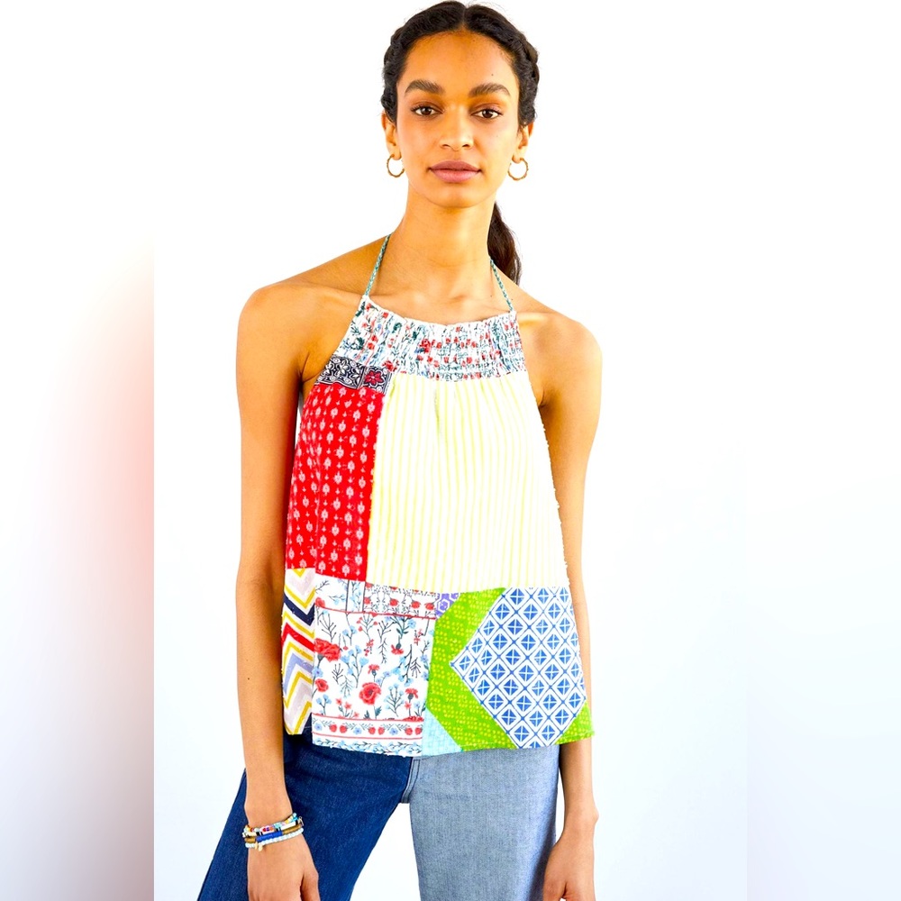 Anthropologie Let Me Be Patchwork Halter Tank Sz 10